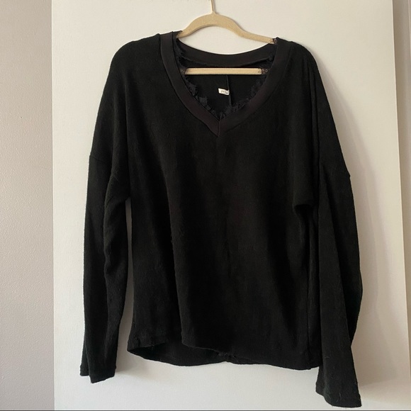 Black Off the Shoulder Lace Trim Sweater - Picture 8 of 11